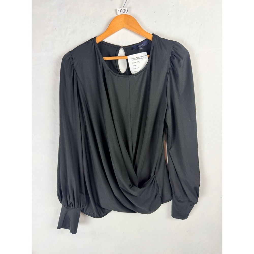 2/$30 Eclair Black Draped Wrap Front Puff Sleeve Blouse Top Large